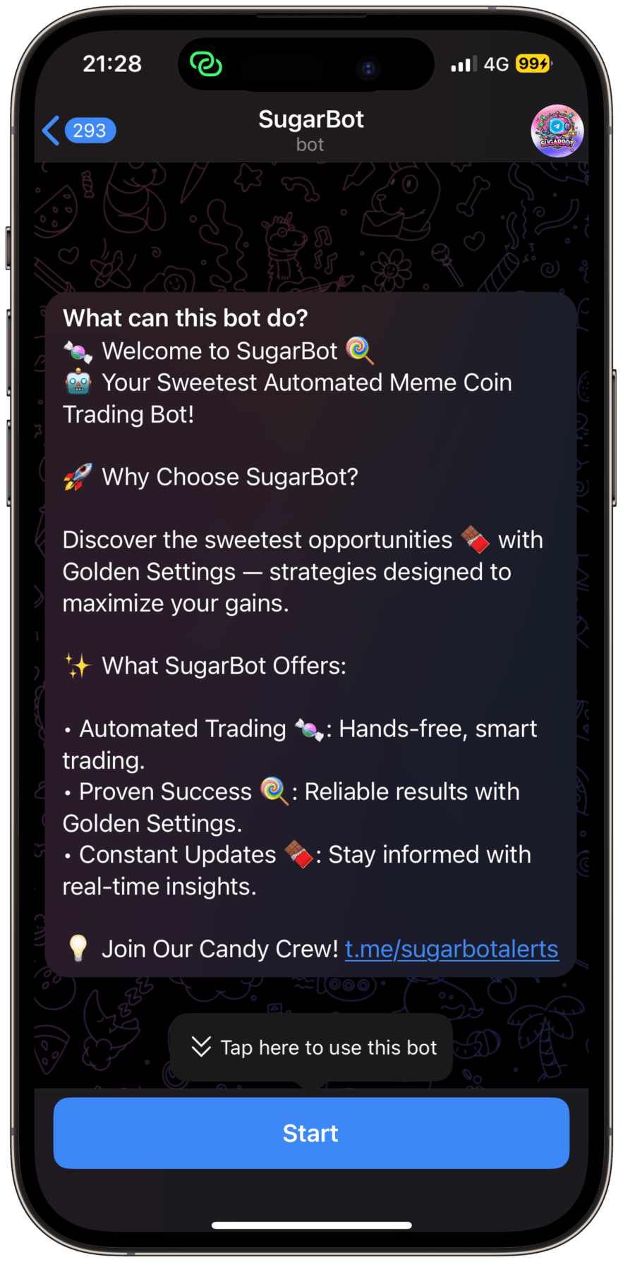 SugarBot Screen 1